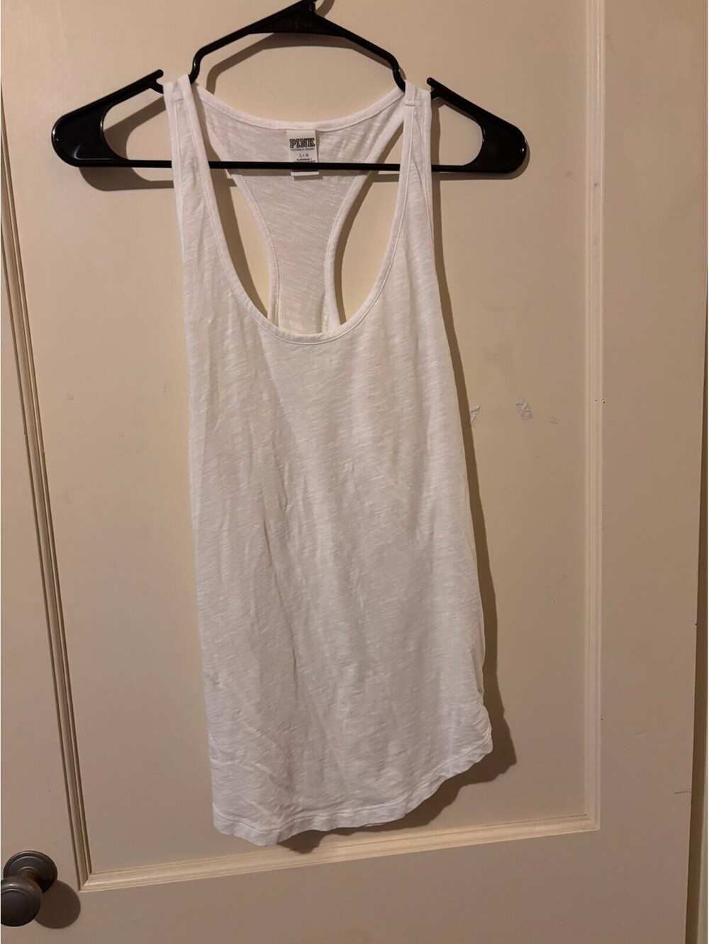 PINK white racerback tank top Large
